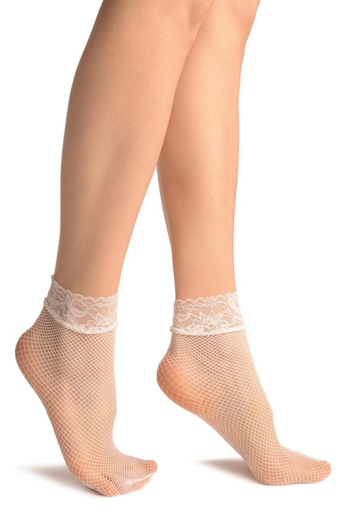 liss kiss White Fishnet Comfort Top Ankle High Socks - Socks