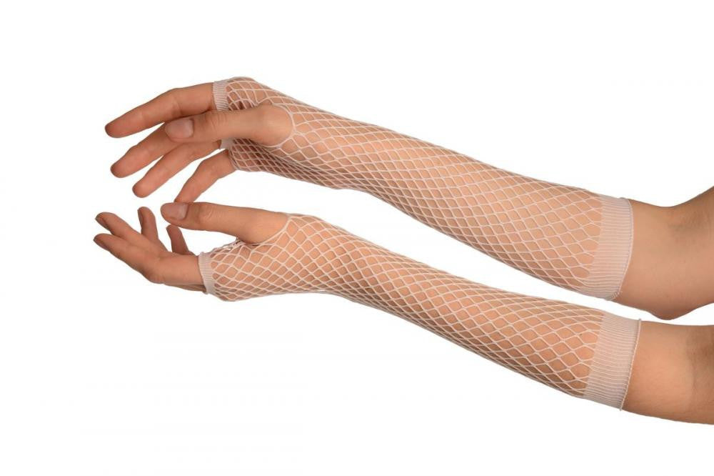 liss kiss White Fishnet Fingerless Party Gloves - Gloves