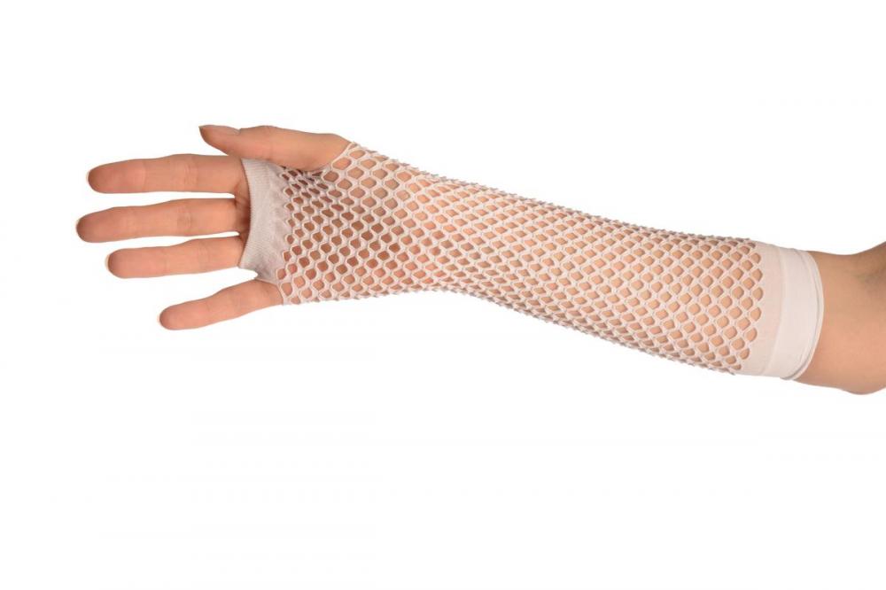 Liss Kiss White Fishnet Mesh Net Fingerless Party Gloves - Gloves