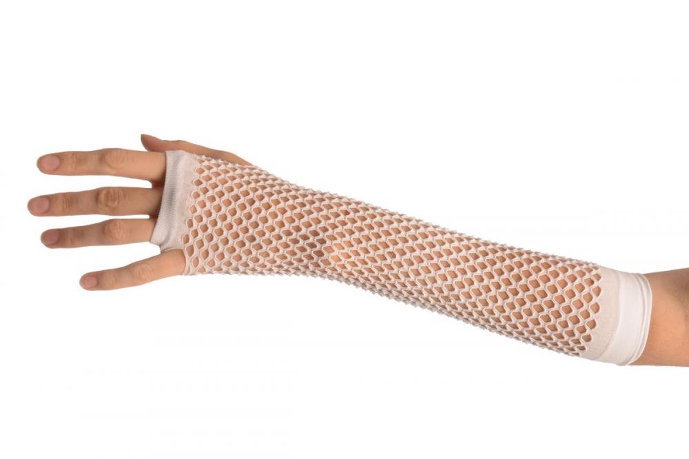 Liss Kiss White Fishnet Mesh Net Fingerless Party Gloves - Gloves