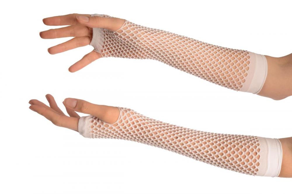 liss kiss White Fishnet Mesh Net Fingerless Party Gloves - Gloves