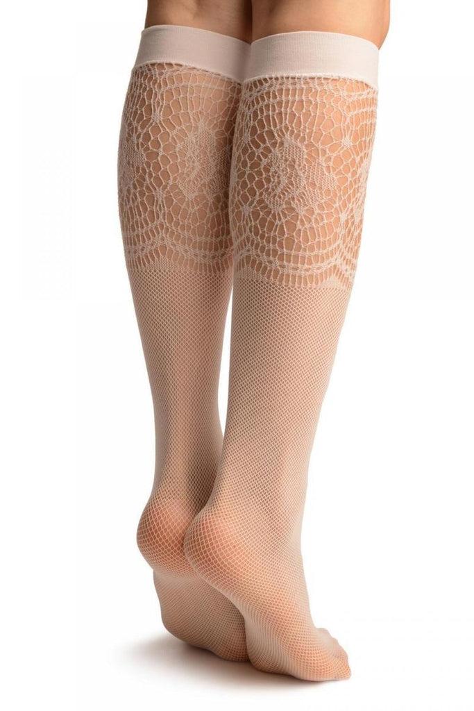 Liss Kiss White Fishnet With Crochet Socks Knee High - Socks