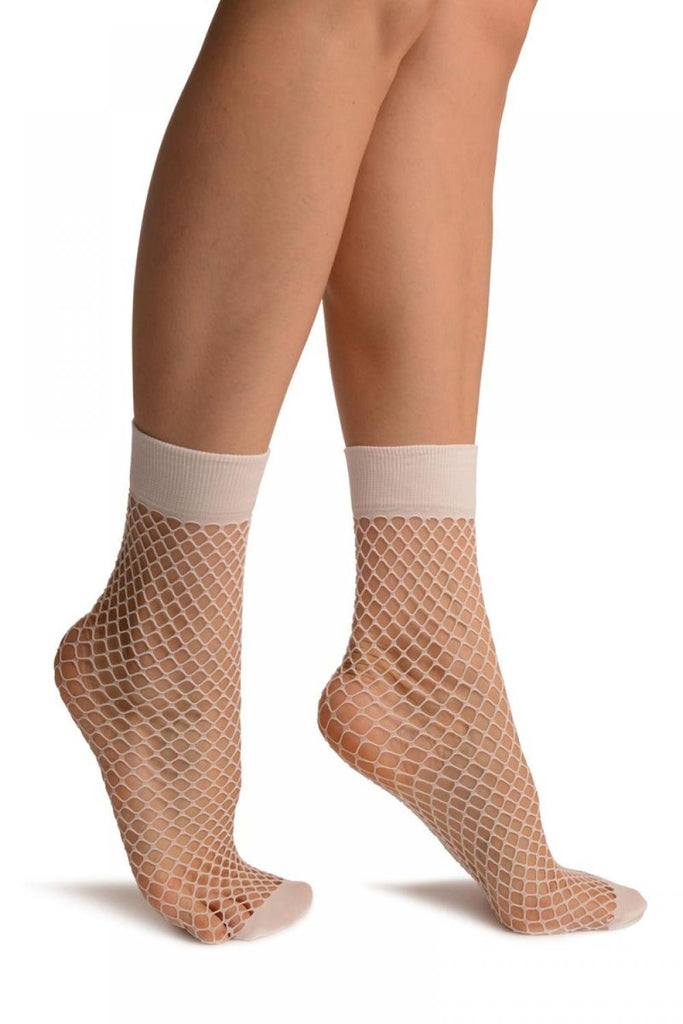 liss kiss White Fishnet With Wide Top & Opaque Toe Ankle High Socks - Socks