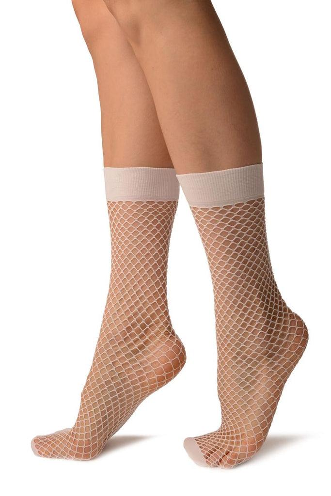 Liss Kiss White Fishnet With Wide Top & Opaque Toe Knee High Socks - Socks