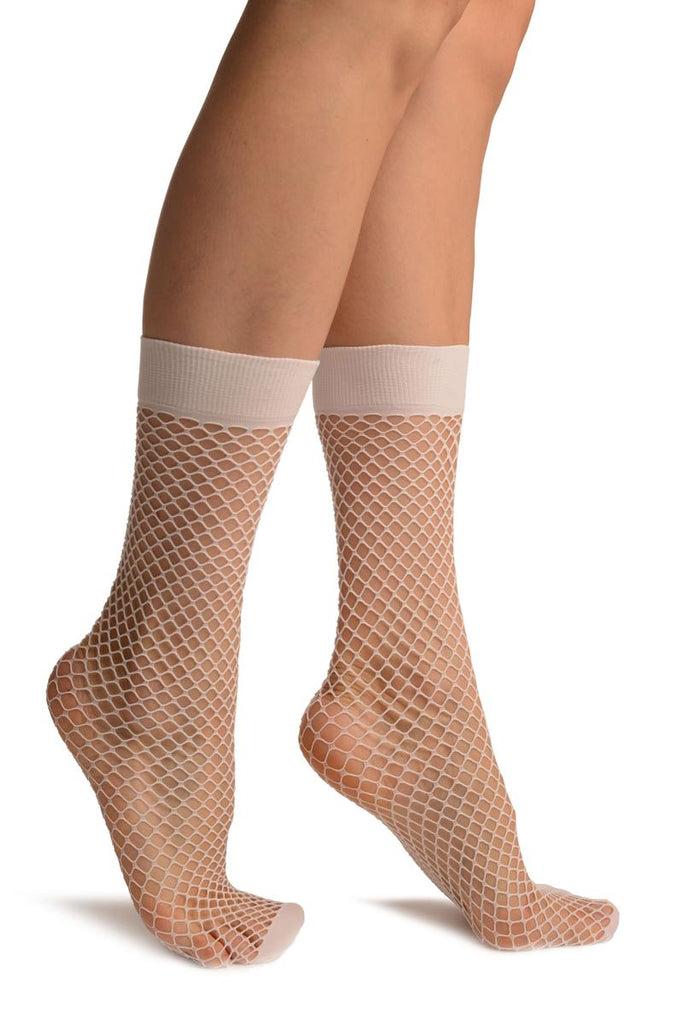 liss kiss White Fishnet With Wide Top & Opaque Toe Knee High Socks - Socks