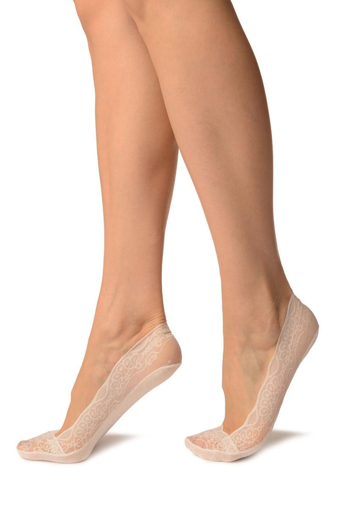 Liss Kiss White Floral Micro Mesh With Silicon Grip & Cotton Sole Footsies - Footsies Socks