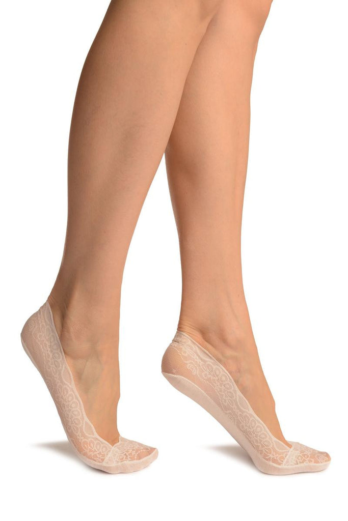 Liss Kiss White Floral Micro Mesh With Silicon Grip & Cotton Sole Footsies - Footsies Socks