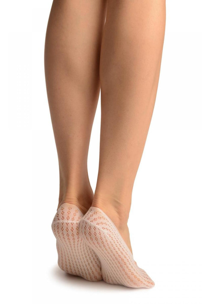 Liss Kiss White Four Petals Stripes Lace Footies - Footsies Socks