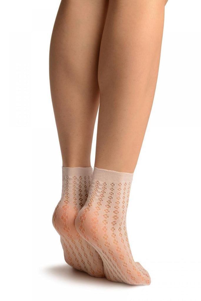 Liss Kiss White Four Petals Stripes Lace Socks Ankle High - Socks