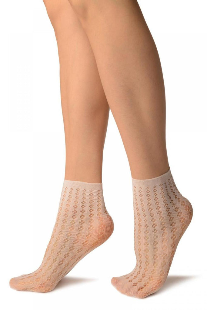 Liss Kiss White Four Petals Stripes Lace Socks Ankle High - Socks