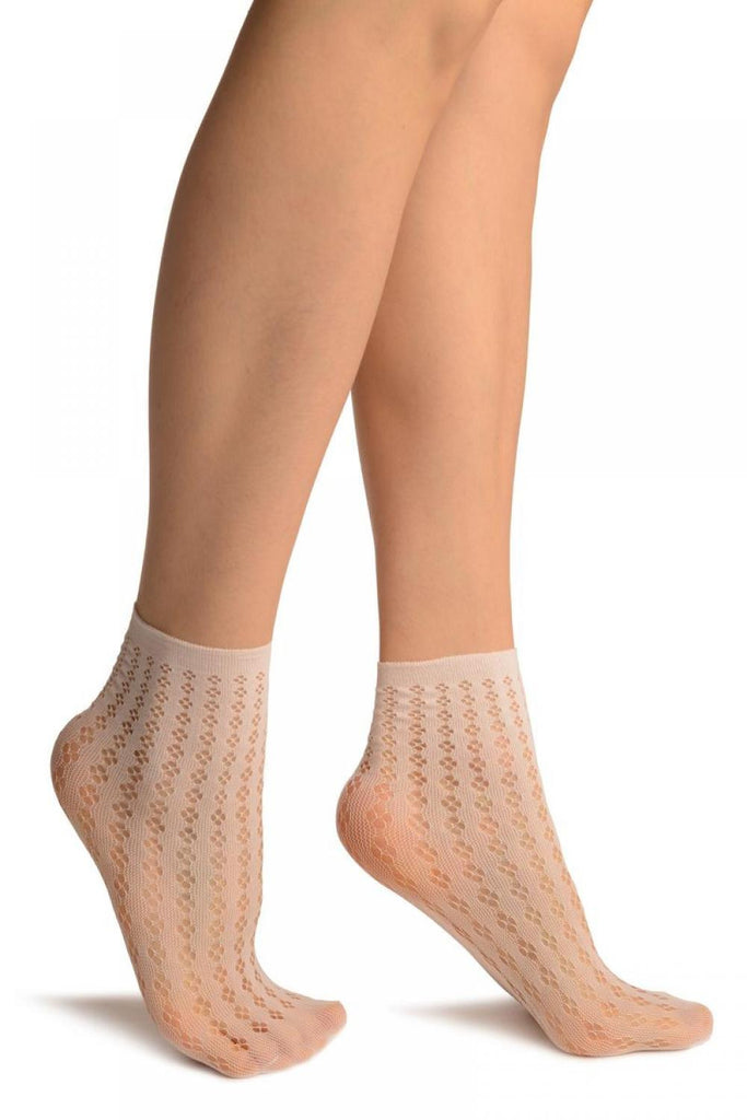liss kiss White Four Petals Stripes Lace Socks Ankle High - Socks