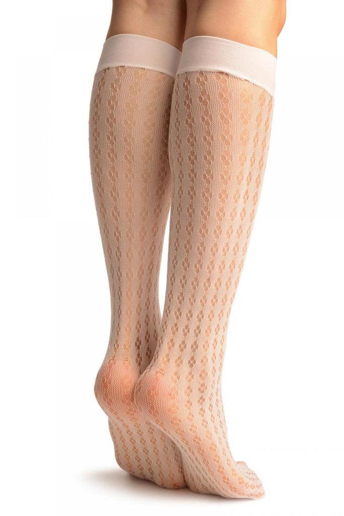 Liss Kiss White Four Petals Stripes Lace Socks Knee High - Socks