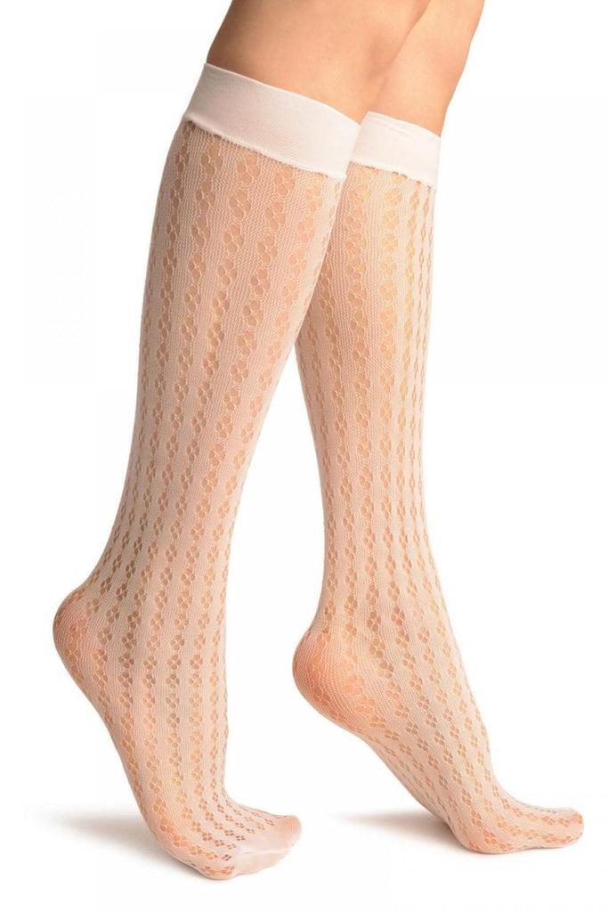 liss kiss White Four Petals Stripes Lace Socks Knee High - Socks