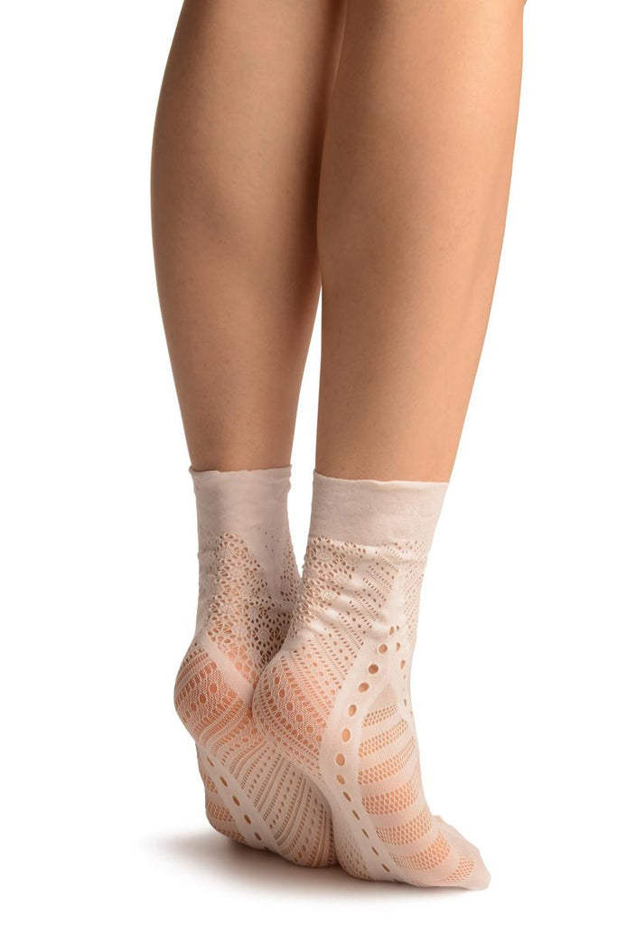 Liss Kiss White French Lace Mix Lace Socks Ankle High - Socks