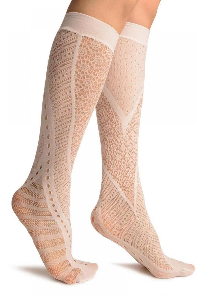liss kiss White French Lace Mix Lace Socks Knee High - Socks