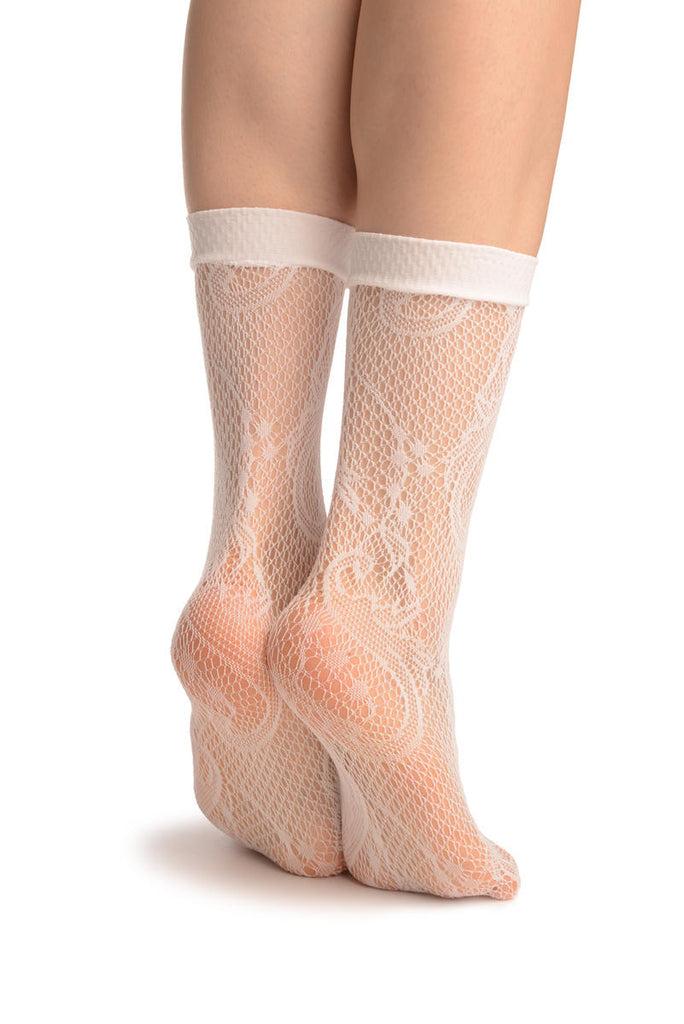 Liss Kiss White Gladiolus Flowers Ankle High Socks - Socks