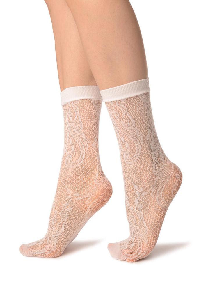 Liss Kiss White Gladiolus Flowers Ankle High Socks - Socks