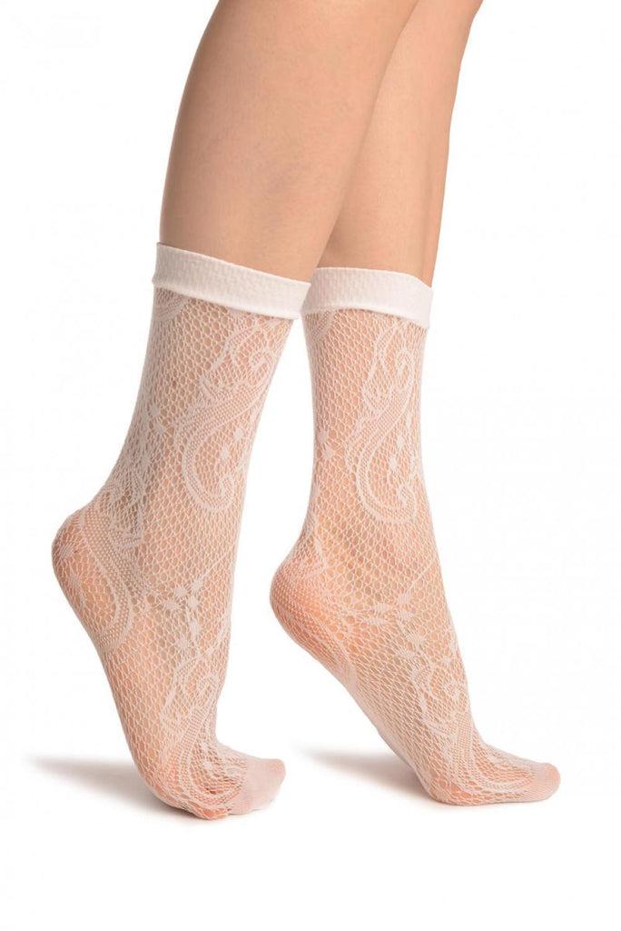 liss kiss White Gladiolus Flowers Ankle High Socks - Socks