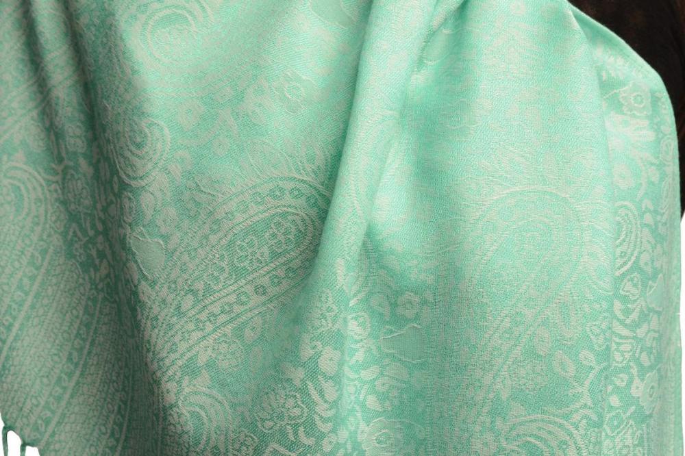 Liss Kiss White & Green Paisleys Pashmina Feel With Tassels - Scarf