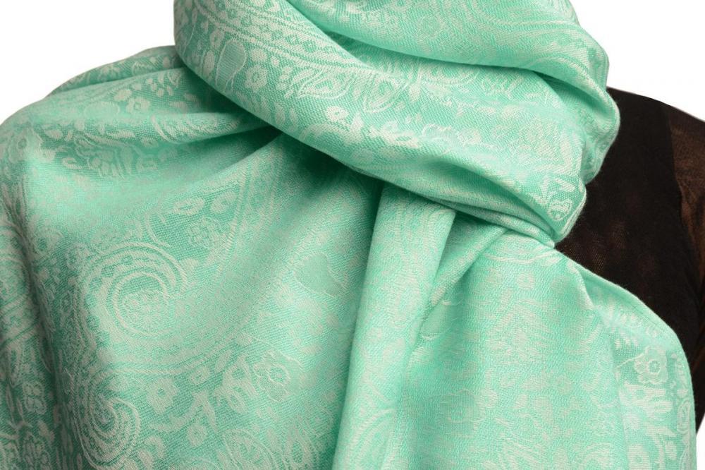 Liss Kiss White & Green Paisleys Pashmina Feel With Tassels - Scarf