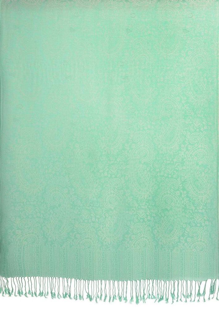 Liss Kiss White & Green Paisleys Pashmina Feel With Tassels - Scarf