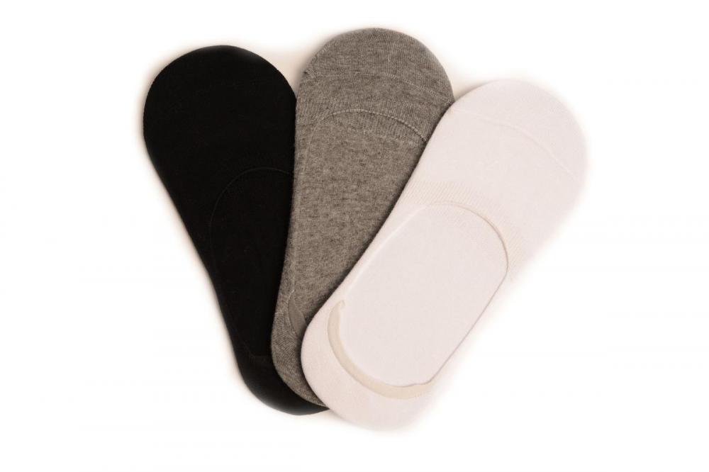 liss kiss White Grey & Black Cotton Footsies (3 Pairs) - Footsies Socks