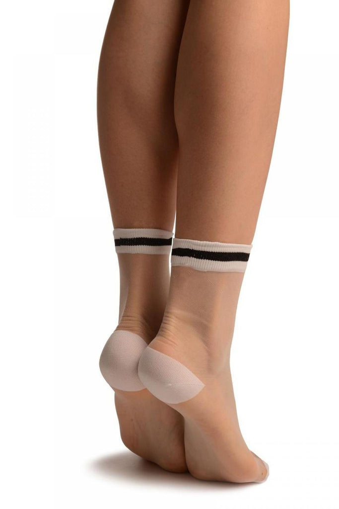 Liss Kiss White Invisible Socks With Black Striped Top Ankle High Socks - Socks