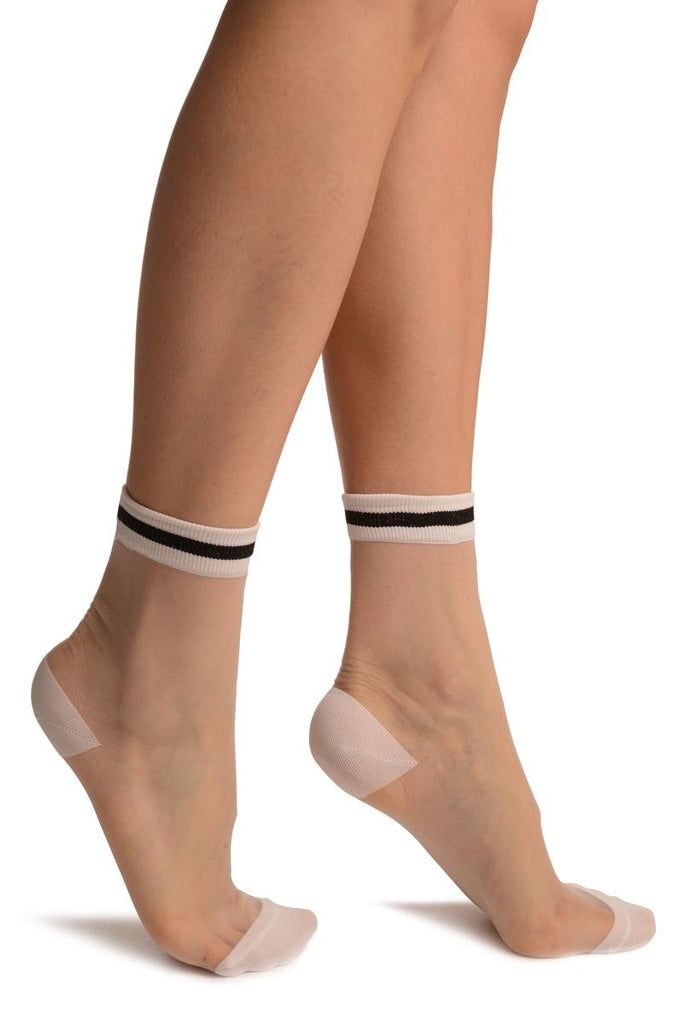 liss kiss White Invisible Socks With Black Striped Top Ankle High Socks - Socks