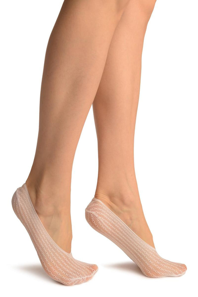 Liss Kiss White Keyholes Stripes Lace Footies - Footsies Socks