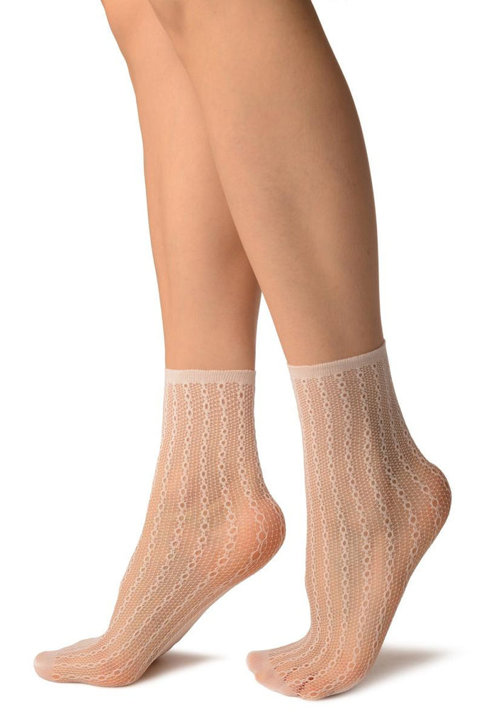 Liss Kiss White Keyholes Stripes Lace Socks Ankle High - Socks