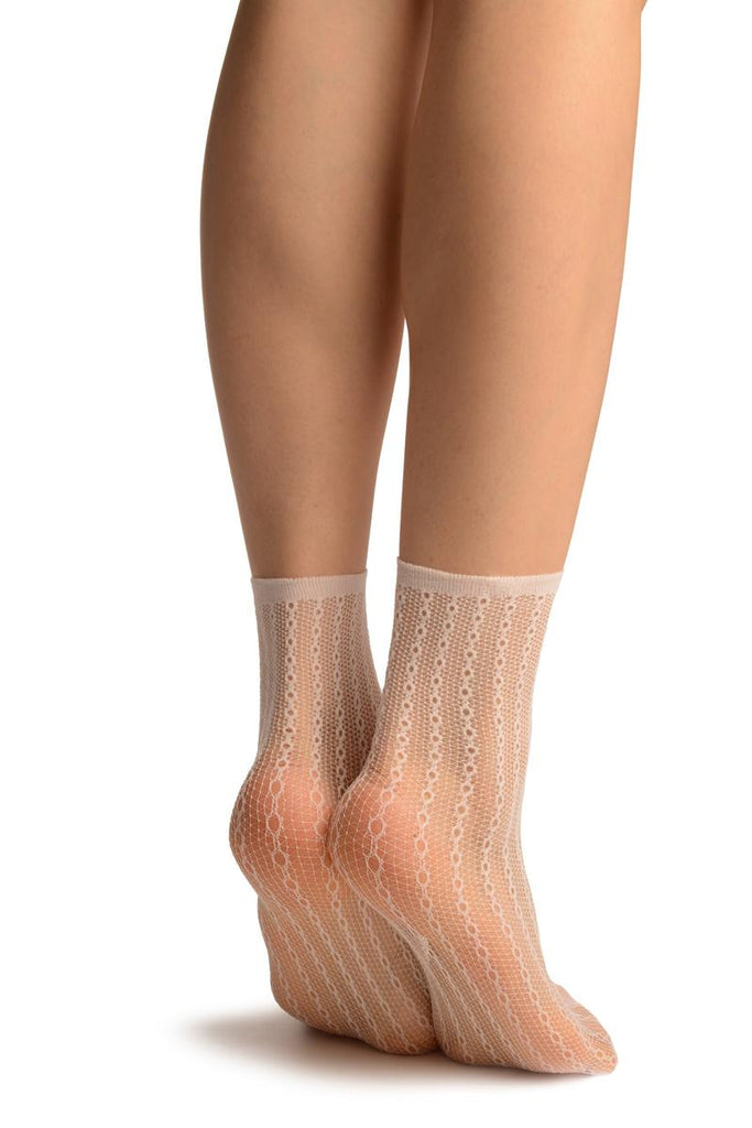 Liss Kiss White Keyholes Stripes Lace Socks Ankle High - Socks