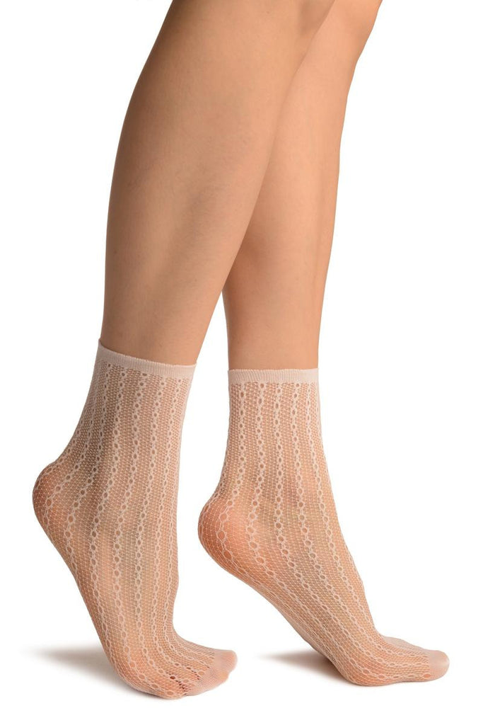 liss kiss White Keyholes Stripes Lace Socks Ankle High - Socks