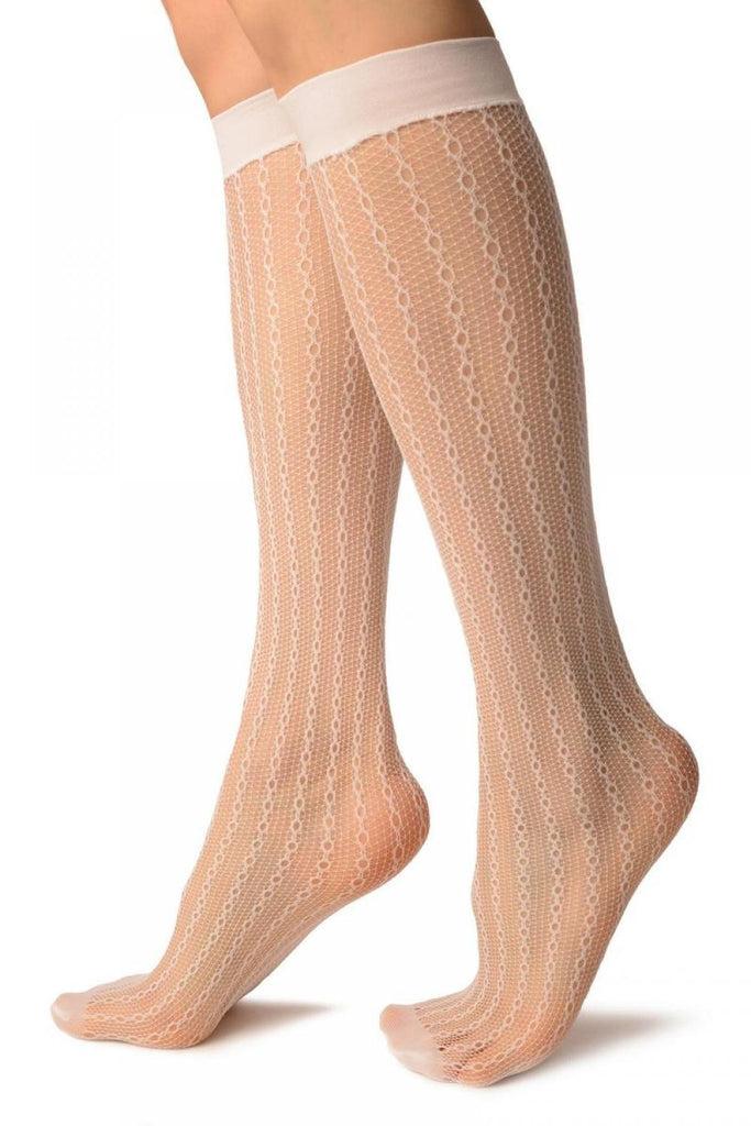 Liss Kiss White Keyholes Stripes Lace Socks Knee High - Socks
