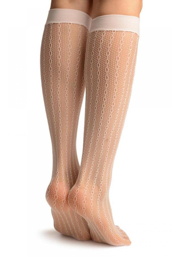 Liss Kiss White Keyholes Stripes Lace Socks Knee High - Socks
