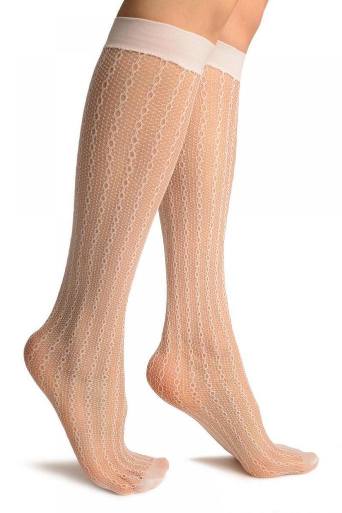 liss kiss White Keyholes Stripes Lace Socks Knee High - Socks