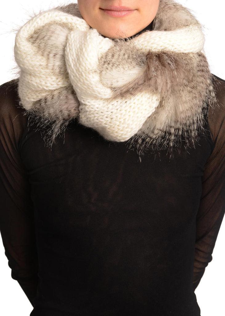 liss kiss White Knitted Plait Style Snood With Faux Fur - Snood