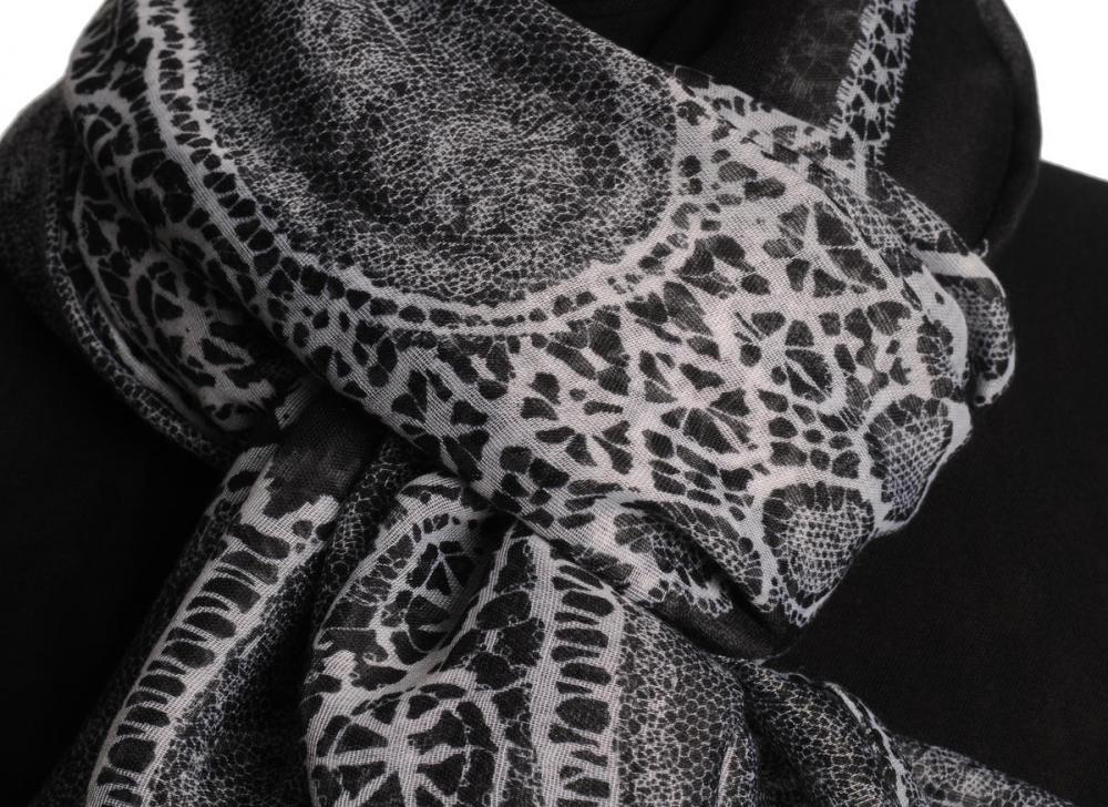 Liss Kiss White Lace On Black Unisex Scarf & Beach Sarong - Scarf