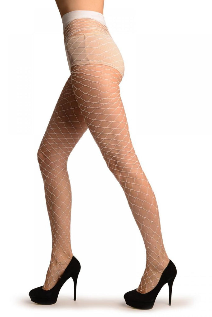 Liss Kiss White Large Mesh Luxury Fishnet Tights - Tights