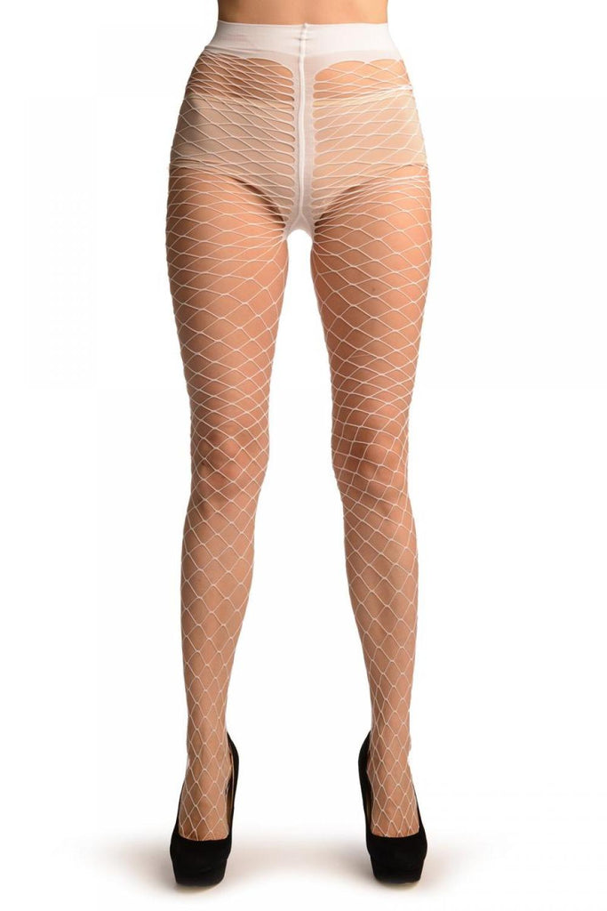 liss kiss White Large Mesh Luxury Fishnet Tights - Tights
