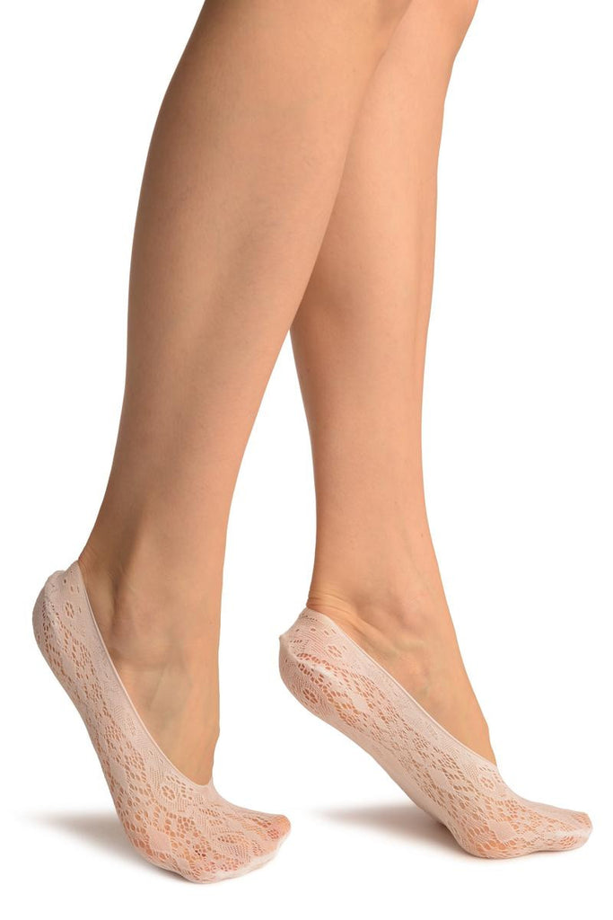 Liss Kiss White Large Roses Lace Footies - Footsies Socks