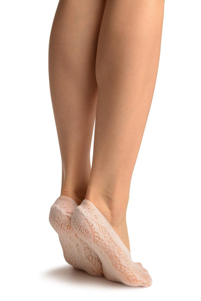Liss Kiss White Large Roses Lace Footies - Footsies Socks
