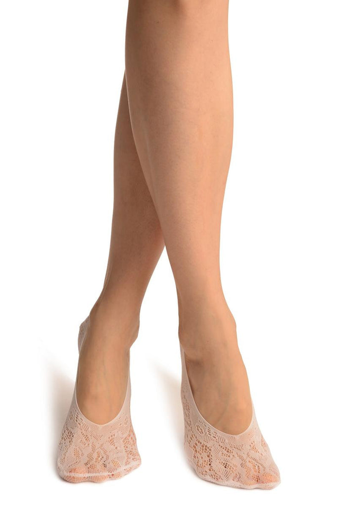 Liss Kiss White Large Roses Lace Footies - Footsies Socks