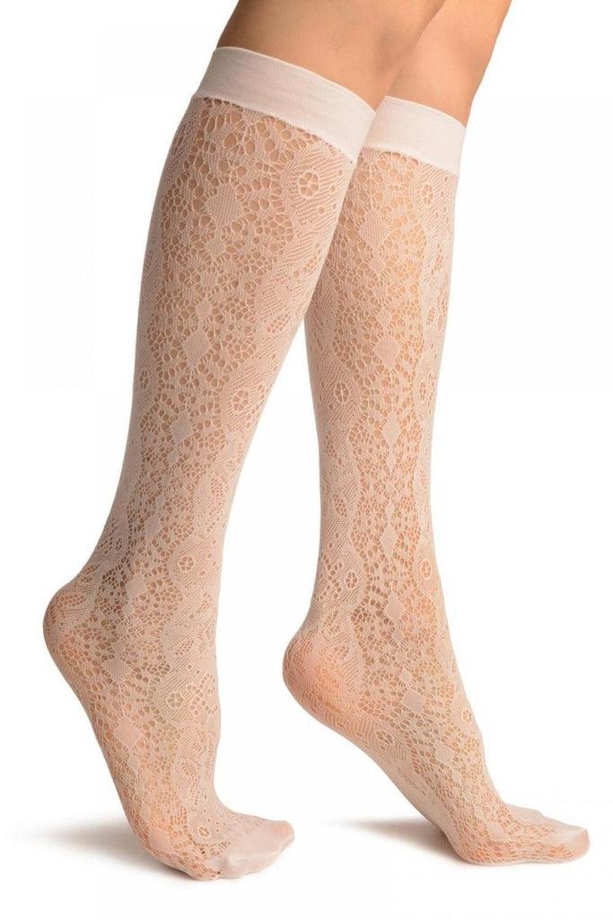 liss kiss White Large Roses Lace Socks Knee High - Socks