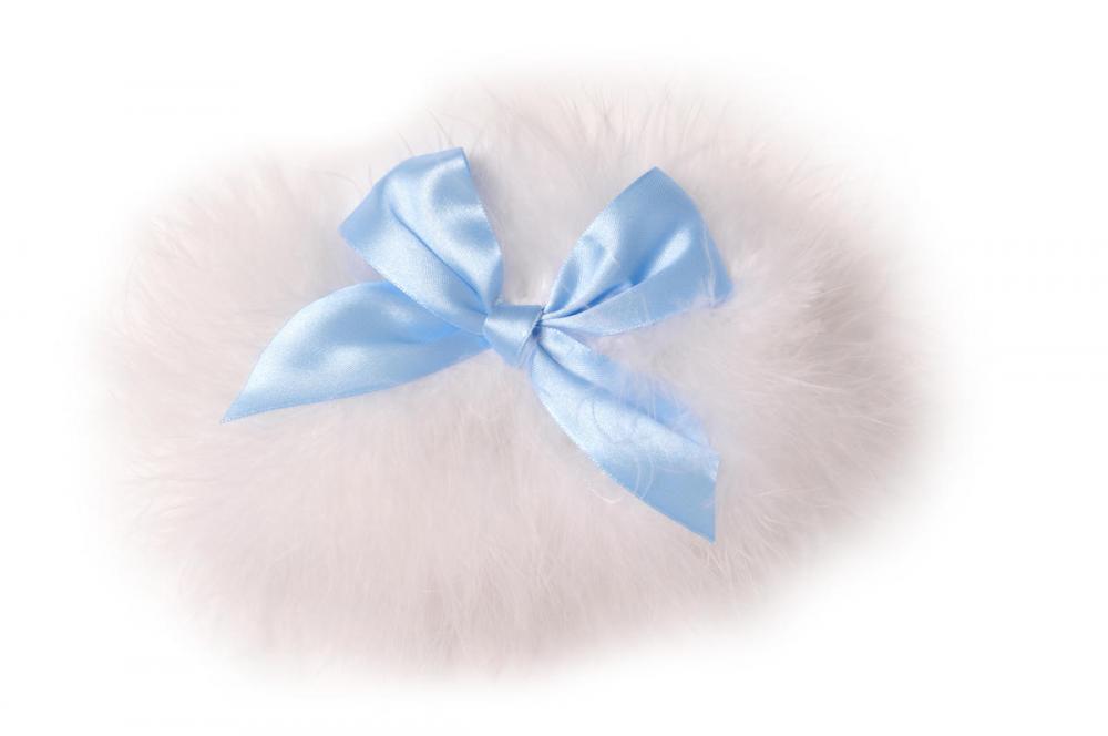 Liss Kiss White Marabou Feather With Blue Satin Bow - Garter