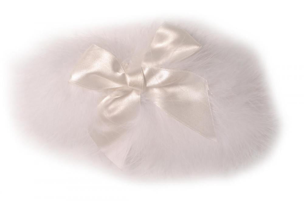 Liss Kiss White Marabou Feather With White Satin Bow - Garter
