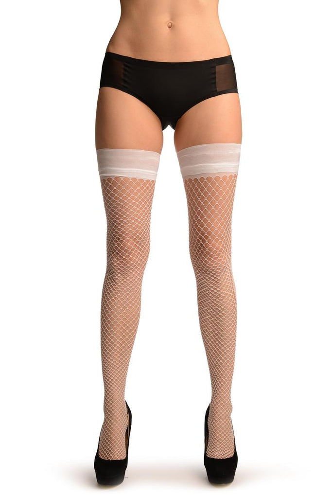 Liss Kiss White Medium Mesh Luxury Fishnet - Hold Ups