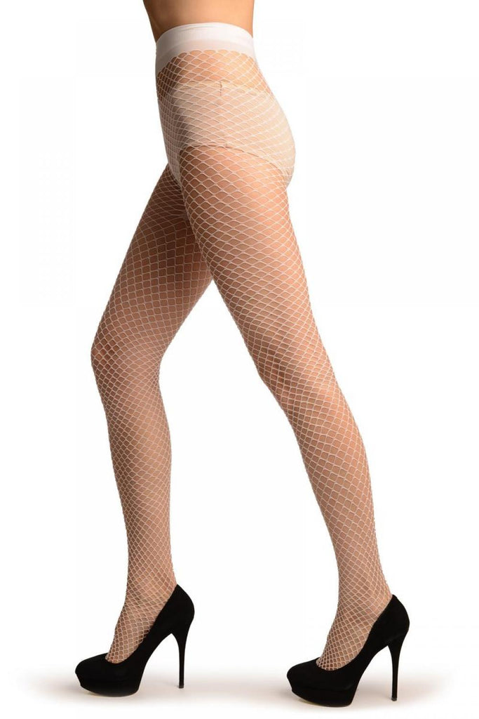 Liss Kiss White Medium Mesh Luxury Fishnet Tights - Tights