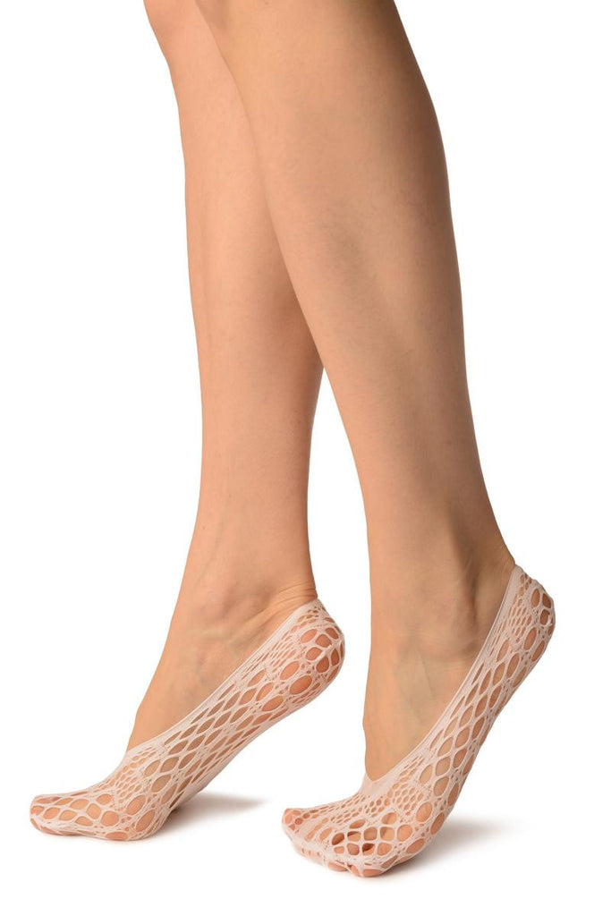 Liss Kiss White Medium Wavy Mesh Lace Footies - Footsies Socks