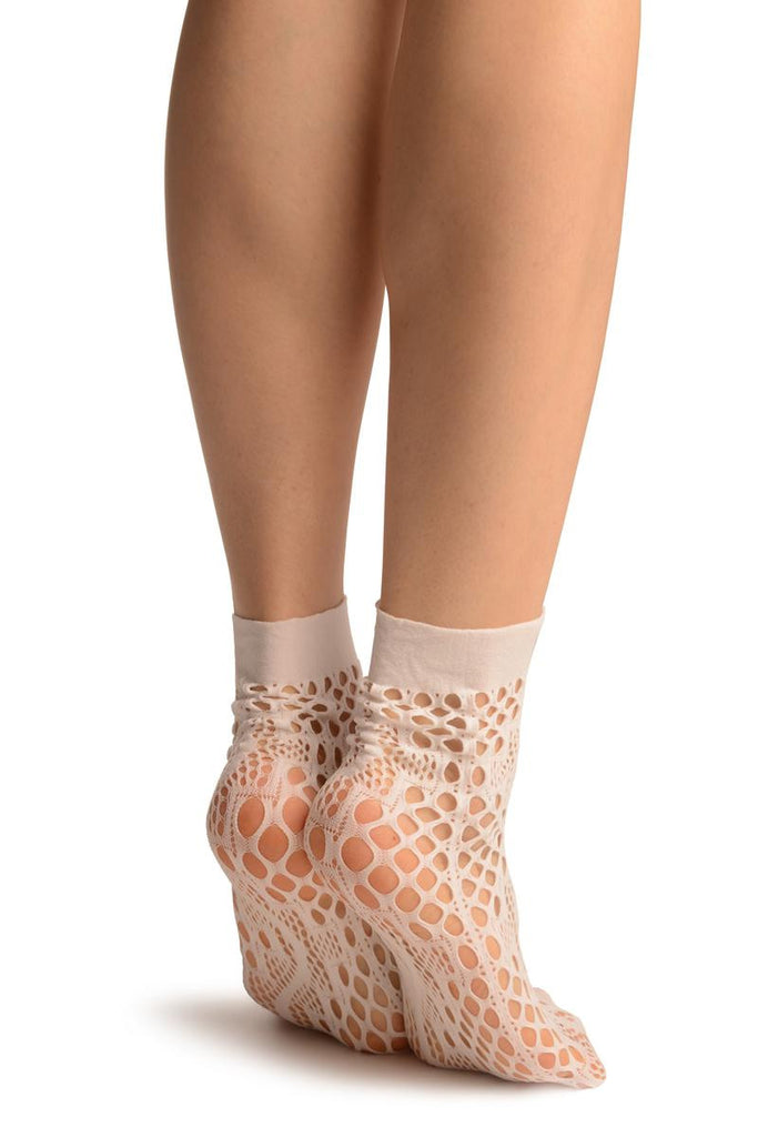 Liss Kiss White Medium Wavy Mesh Lace Socks Ankle High - Socks