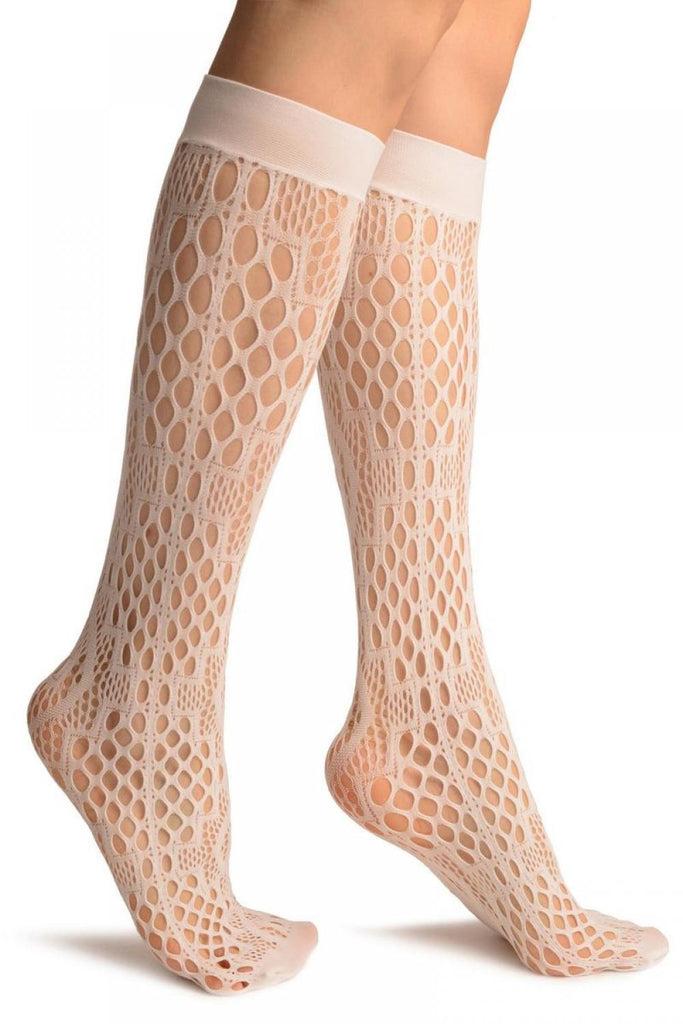 liss kiss White Medium Wavy Mesh Lace Socks Knee High - Socks
